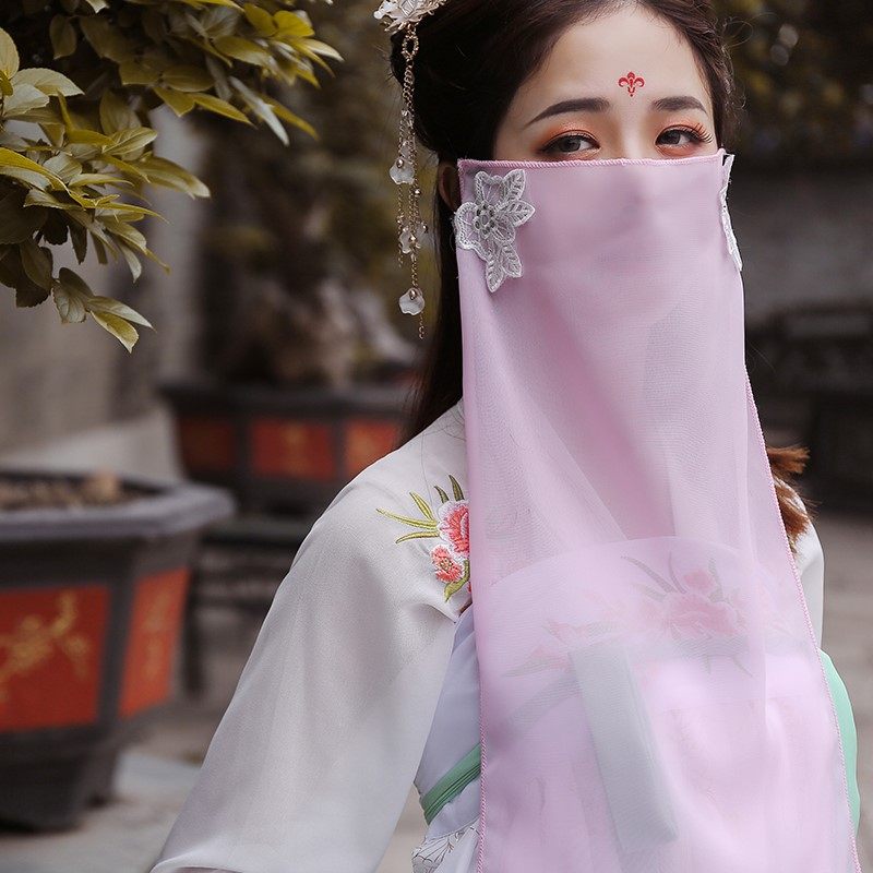 浪漫黑色白色配饰面纱照仙女汉服半透明挂耳新娘遮脸纱巾古风|ruв категории Женская одежда, костюм/национальная одежда/театр костюм, национальная одежда/этап погрузки - от Buy2taobao.com для оказания профессиональной услуги покупки агента Taobao