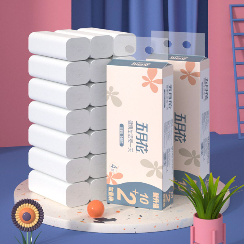 五月花960克4层加厚厕纸餐巾实惠装家用卷筒纸无芯卷纸卷纸卫生纸