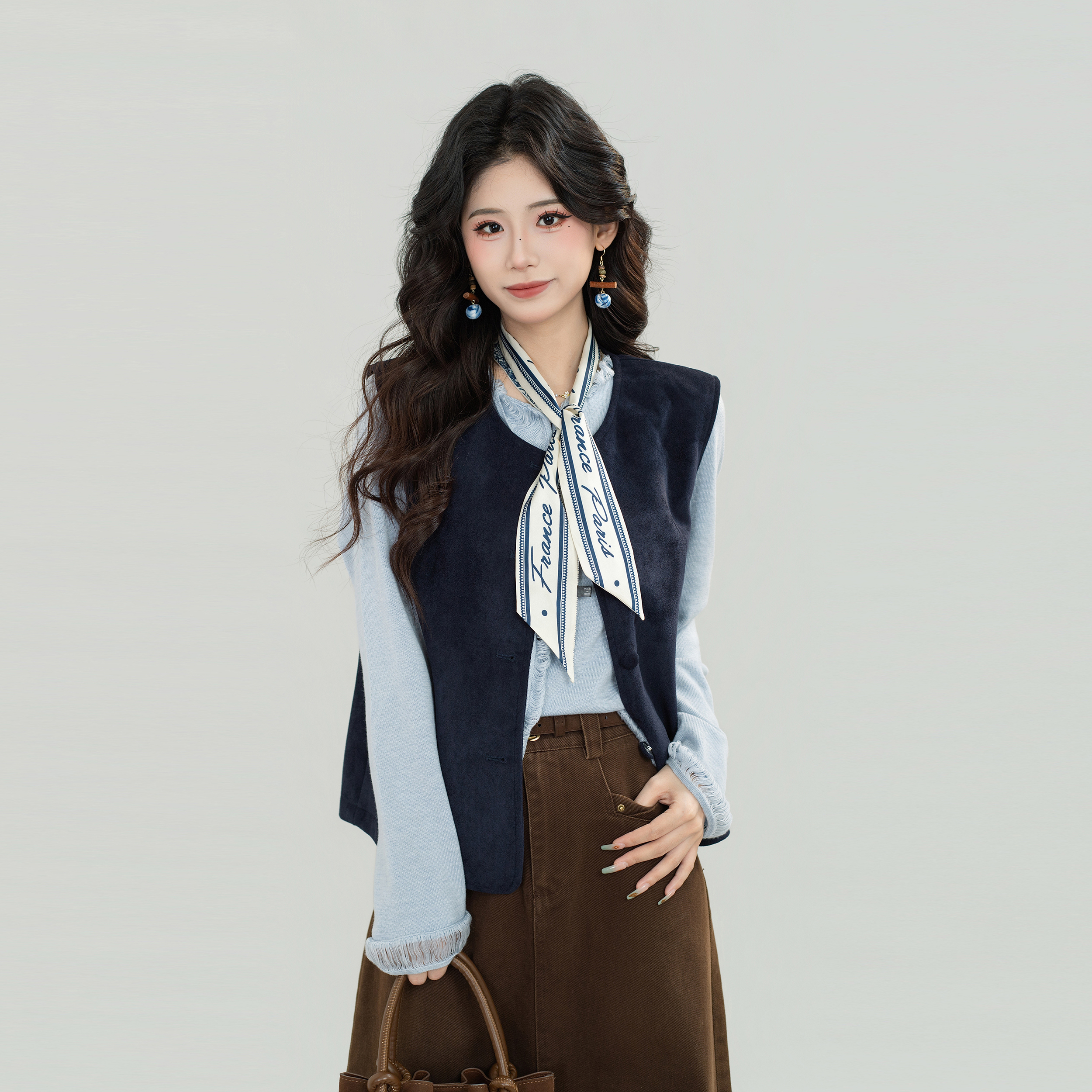 DaYuanSAD张嘉圆港风日记 复古风气质高级感马甲外套女#K10061