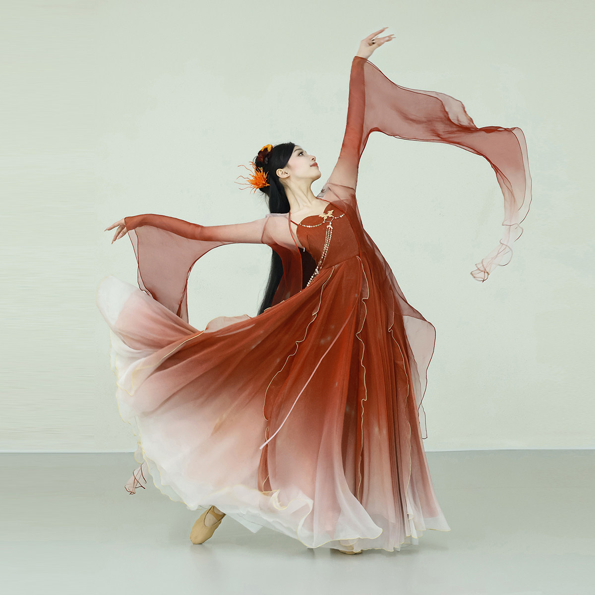 玲珑且看原创中式古风仙气晕染渐变古典舞飘逸大袖衫灵动吊带裙