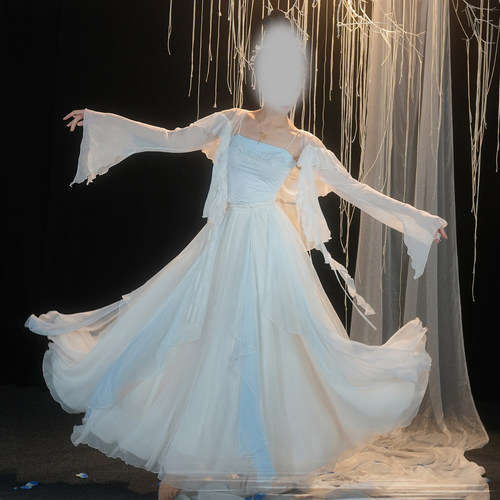 水镜汐月无艺之艺一朵大左显瘦水晶上衣烫钻吊带360度仙气摆裙