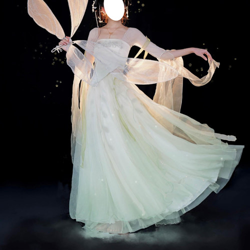 灵灵蜻无艺之艺一朵大左烫钻舞服汉元素古风上衣长裙古典舞服