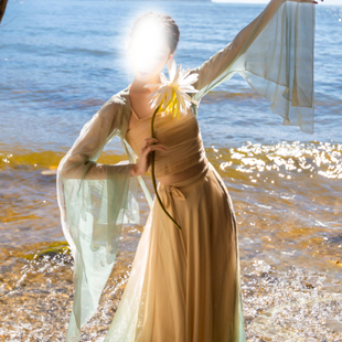 森屿无艺之艺一朵大左古典舞服古风薄荷浅绿鎏金袖 360大摆裙 衫