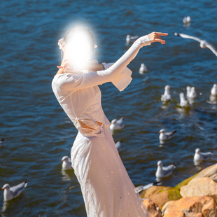 蝶影无艺之艺一朵大左古典舞白色弹力冰丝练功服常服喇叭袖修身