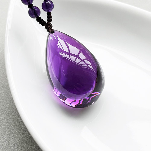 收藏级天然紫水晶吊坠女水滴项链