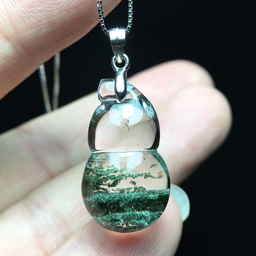 天然巴西绿幽灵水晶葫芦吊坠项链
