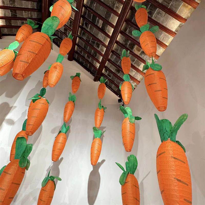 幼儿园手工diy灯笼彩色胡萝卜创意纸灯笼可折叠派对装饰摄影道具