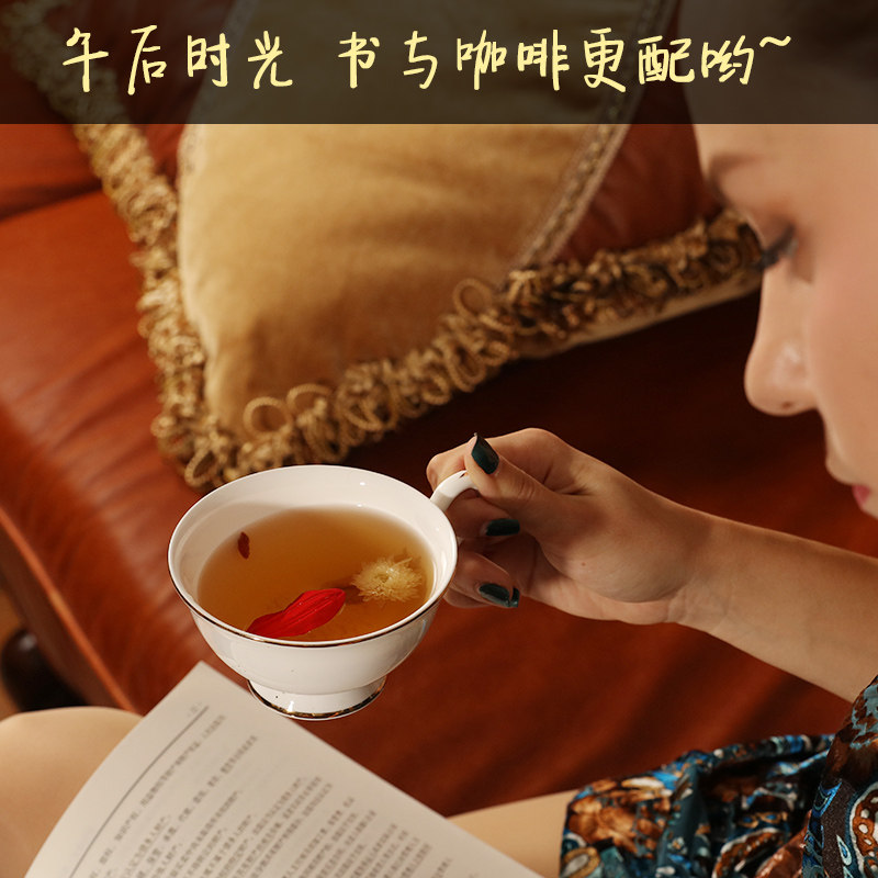 精选陶瓷咖啡杯套装骨瓷欧式简约金边咖啡杯带架子杯碟下午茶茶具