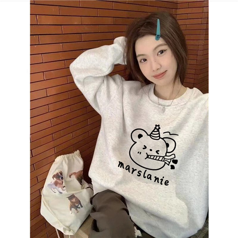 设计感落肩袖加绒加厚无帽卫衣女