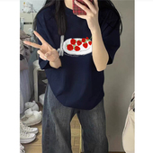 复古正肩短袖 t恤女2025夏季 新款 纯棉高街美式 宽松慵懒风半袖 上衣