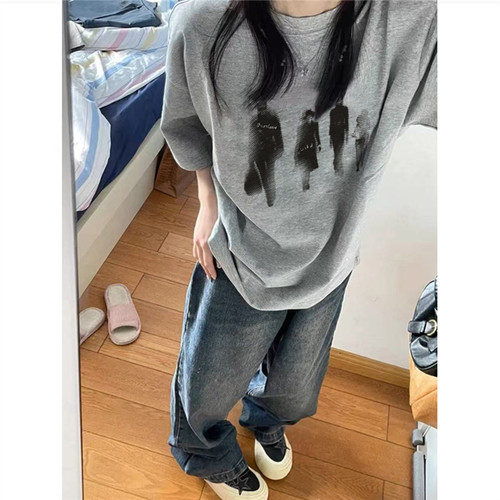 纯棉美式复古高街正肩短袖t恤女