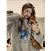 纯棉美式 复古眼镜小狗潮牌圆领卫衣女冬季 加绒加厚独特超好看上衣