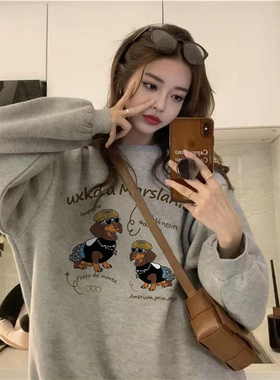 纯棉美式超好看oversize卫衣女款无帽冬季加绒加厚慵懒高级感上衣