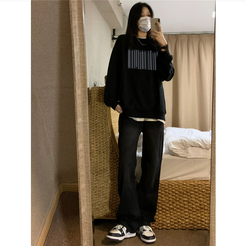 纯棉美式复古潮牌套头长袖卫衣女
