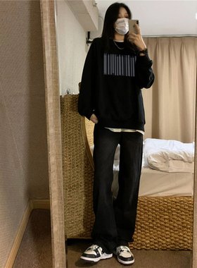 纯棉美式复古潮牌套头长袖卫衣女2025新款设计感宽松慵懒无帽上衣