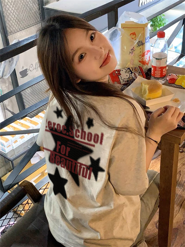 100%纯棉国潮美式正肩短袖t恤女
