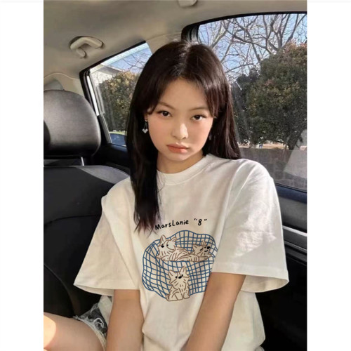 纯棉美式港味正肩短袖t恤女夏季