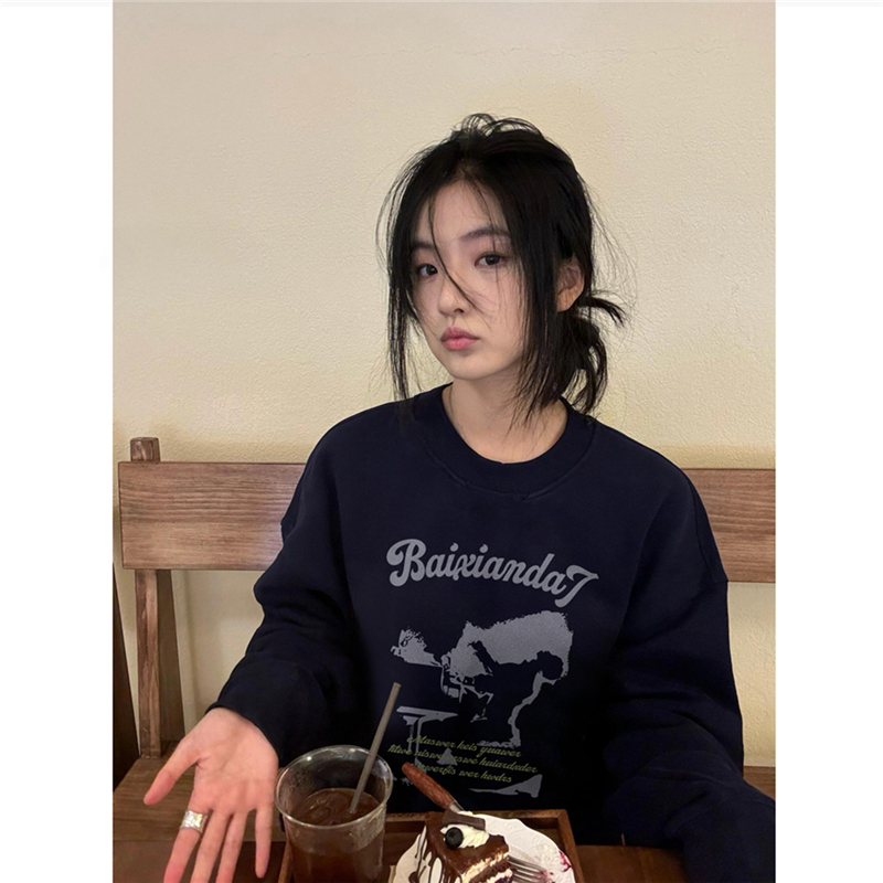 纯棉高街美式hiphop圆领卫衣女