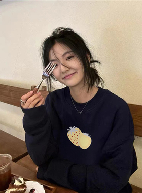 纯棉美式潮牌无帽套头卫衣女2025新款宽松加绒加厚小众设计感上衣