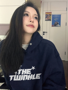 100%纯棉国潮美式 高级感加绒外套 hiphop潮牌字母连帽卫衣女秋冬季