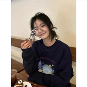 纯棉美式 复古独特漂亮巨好看卫衣女冬季 加绒加厚韩系oversize上衣