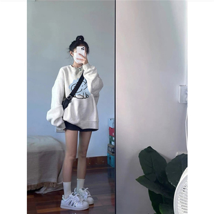 纯棉美式复古超好看oversize卫衣女款小个子冬季加绒加厚无帽上衣