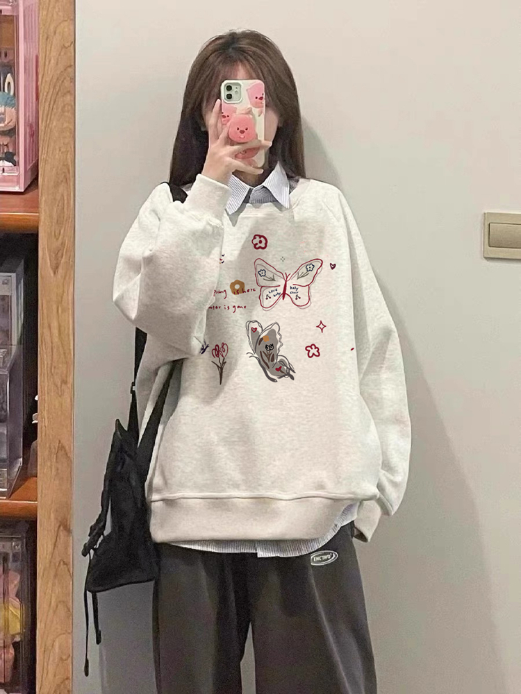 100%纯棉高级感即墨圆领卫衣女