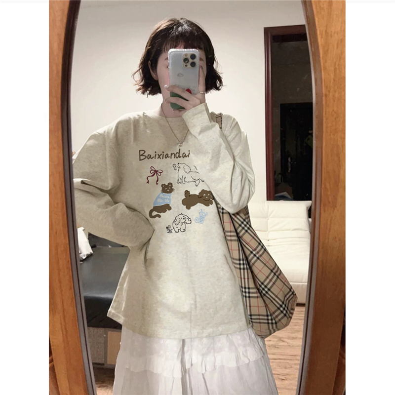 100%纯棉美式港味chic长袖t恤女