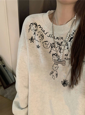 纯棉美式复古潮牌长袖卫衣女2025早秋新款设计感小众宽松慵懒上衣