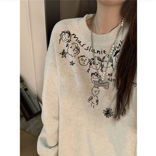 设计感小众宽松慵懒上衣 卫衣女2025早秋新款 纯棉美式 复古潮牌长袖