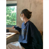 纯棉美式 复古卡通无帽圆领卫衣女2025新款 加绒加厚宽松慵懒风上衣