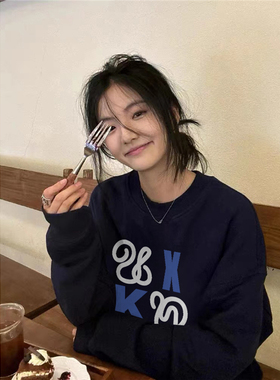 纯棉美式高级感无帽加厚款卫衣女2025新款宽松慵懒风加绒潮牌上衣