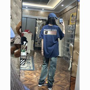 100%纯棉国潮美式 t恤女宽松oversize小众设计感上衣 字母正肩短袖