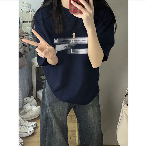 高街美式复古字母涂鸦短袖t恤女