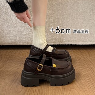 6公分增高厚底小皮鞋2026春夏新款一字扣乐福鞋单鞋一脚蹬配裙子