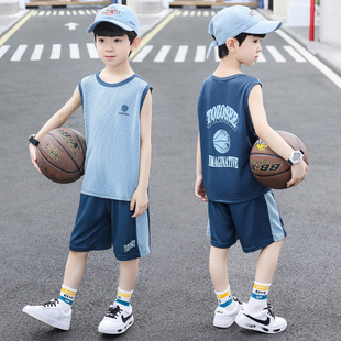 男童背心套装夏季中大童儿童速干夏装男童运动套装透气薄款篮球服