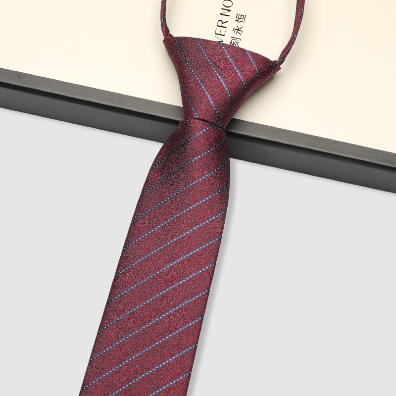 领带男拉链式6cm韩版窄款酒红色新郎伴郎结婚西装衬衫免打一拉得