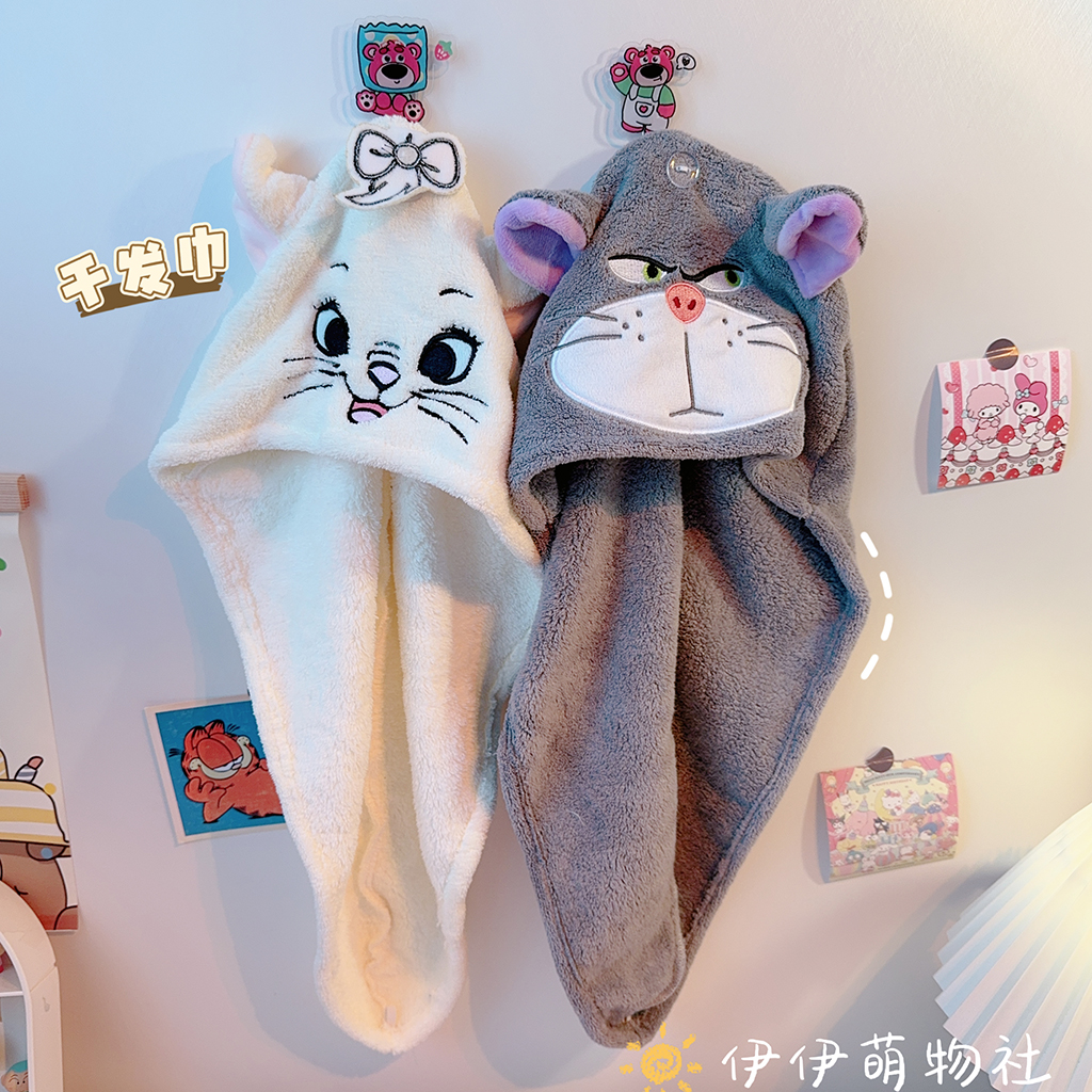 路西法猫吸水速干包头毛巾擦头洗头干发巾可爱珊瑚绒浴帽干发帽女