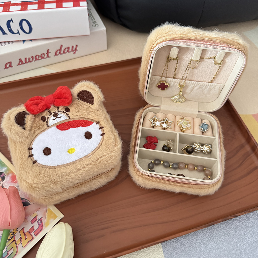 创意可爱Kt小熊首饰盒戒指项链收纳盒旅行便携耳钉小物件保护盒女