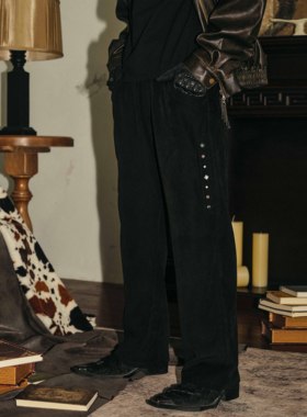 PASET原创街头潮流仿琉璃宝石长裤休闲裤男宽松直筒水洗黑色裤子