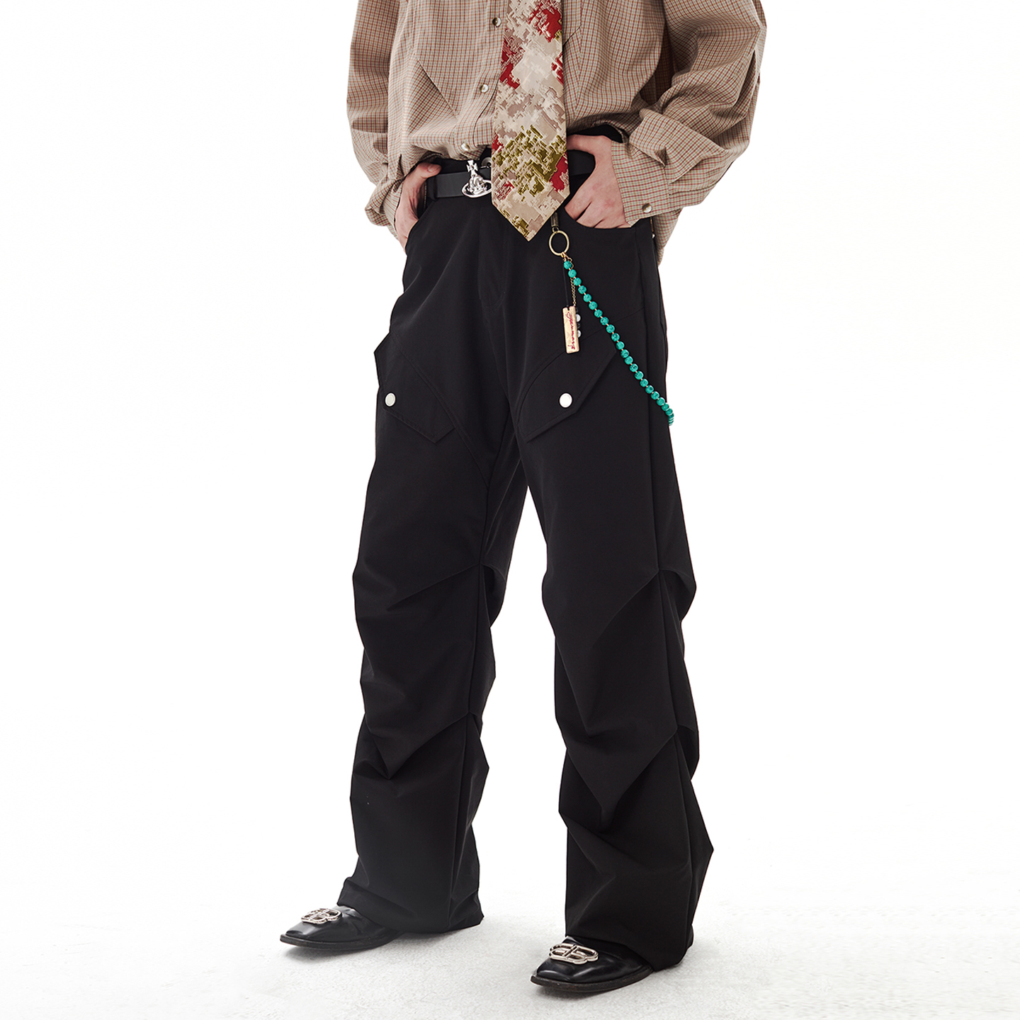 PASET黑色小众褶皱设计感裤子高级显瘦美式男女宽松直筒休闲长裤