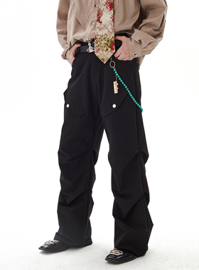 杨博文同款】美式复古褶皱小众设计休闲裤高级压褶宽松直筒长裤子