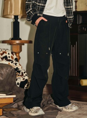 PASET仿琉璃宝石伞兵裤子直筒休闲裤男百搭宽松直筒美式街头长裤