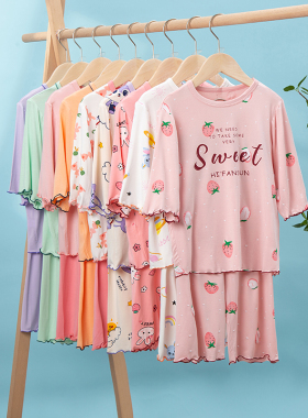 女童睡衣莫代尔夏季薄款儿童短袖套装大童空调服女孩家居服初中生