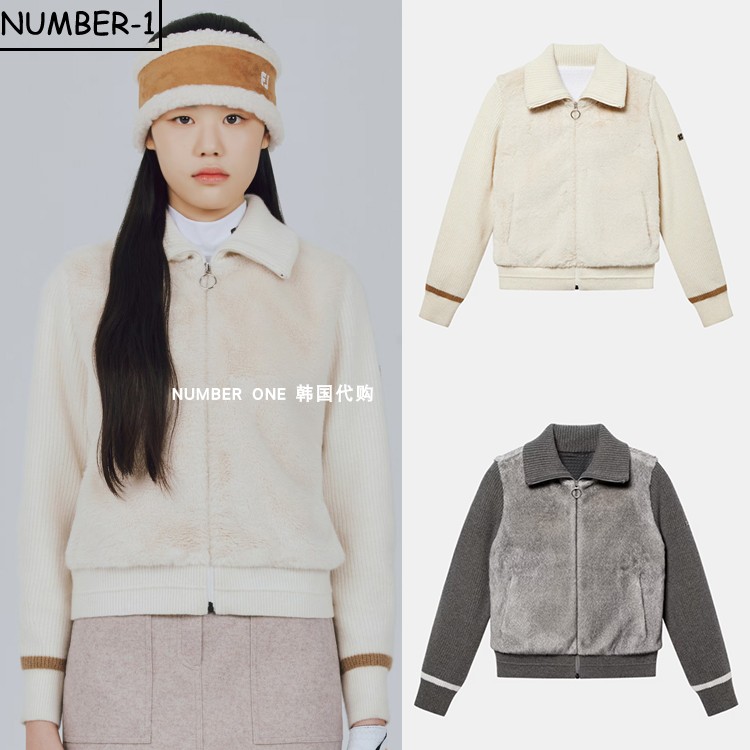 韩国代购FJ高尔夫球服25年女款冬季纯色毛绒保暖拉链外套