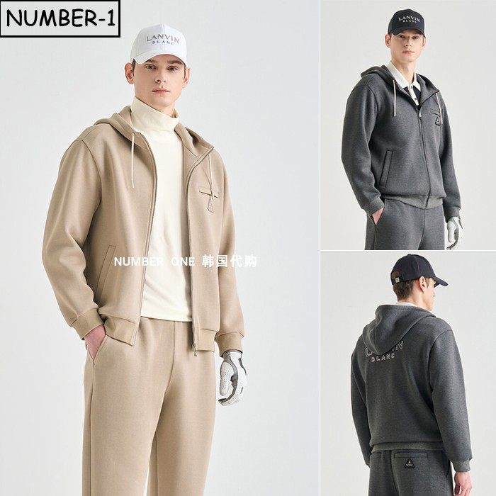 韩国代购高尔夫球服26年男春季纯色徽标符号口袋连帽拉链长袖上衣