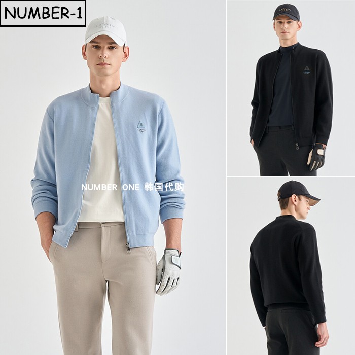 韩国代购高尔夫球服25年男冬徽标口袋羊毛防风小高领长袖针织上衣