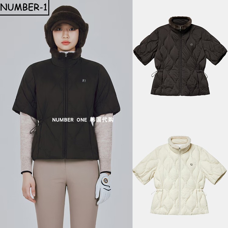 韩国代购FJ高尔夫球服25年女冬纯色轻质加厚半袖收腰外套