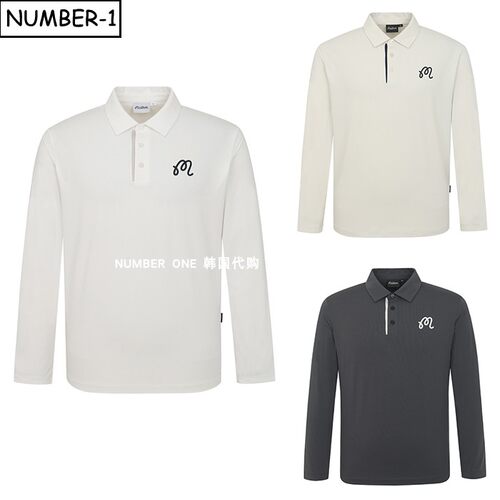 韩国代购malbon高尔夫球服26年男春季徽标半纽扣翻领凉感长袖T恤