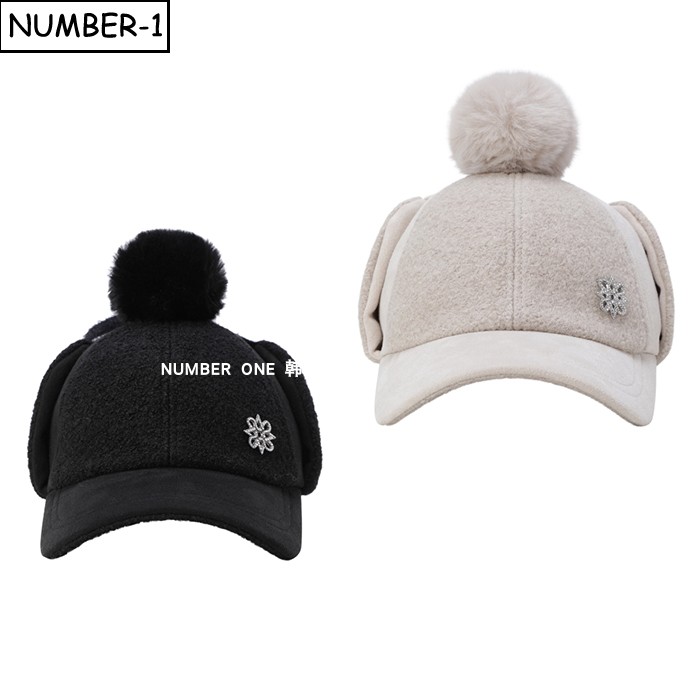 韩国代购st andrews高尔夫球帽25年女冬徽标绒球暖耳罩保暖帽球帽